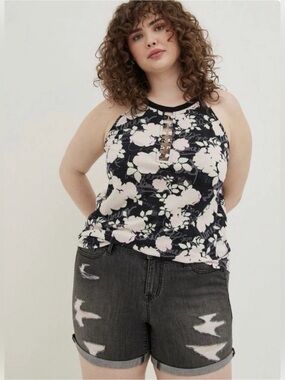 TORRID LOVESICK GODDESS NECK TANK - COTTON FLORAL BLACK SIZE 4X